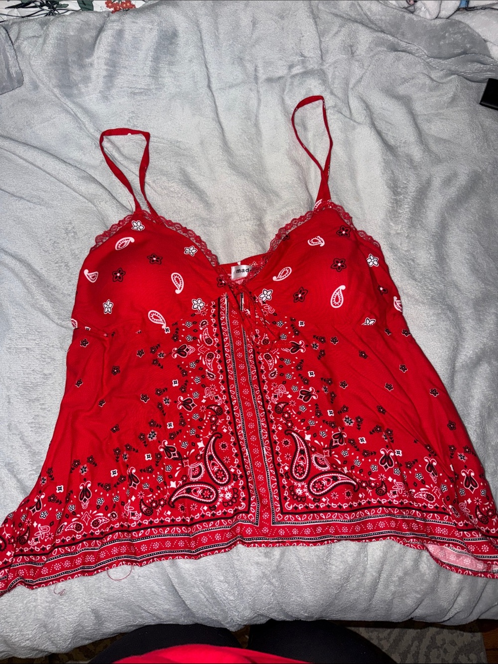 Madden Girl Red Bandana-Print Spaghetti Strap Camisole